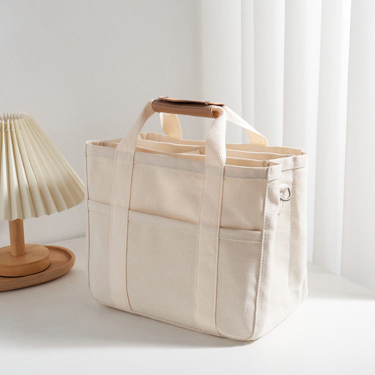 Canvas Tote Bag with Compartments – 30 × 24 × 16 cm Organised Everyday Handbag