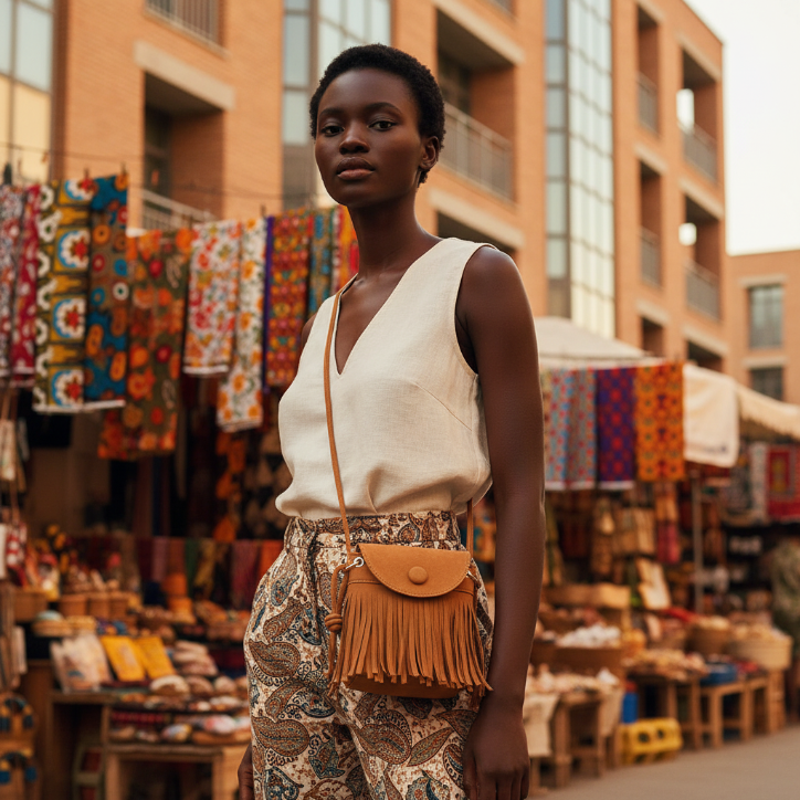 Women’s PU Leather Small Square Crossbody Bag – (20 × 16 × 5 cm) Chain Tassel Handbag