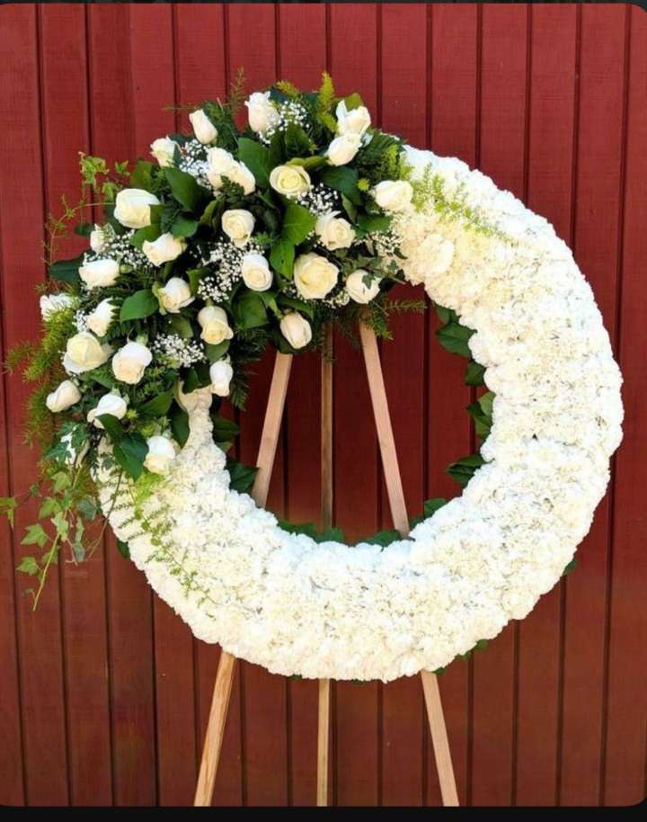 Lilies and Mums Funeral Wreath 60cms