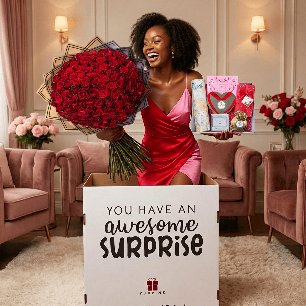 Amour 100 Red Roses & Chocolate Hamper With Necklace