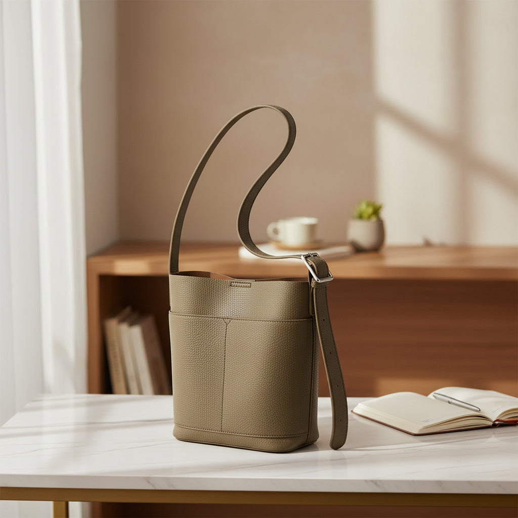 2-in-1 Vegan PU Leather Tote Purse for Women/Bucket Shoulder Bag for Everyday Use – 25 × 9 × 27 cm