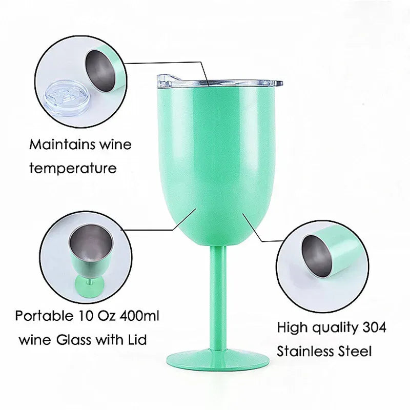 Stemmed Stainless Steel Wine Glasses with Lid