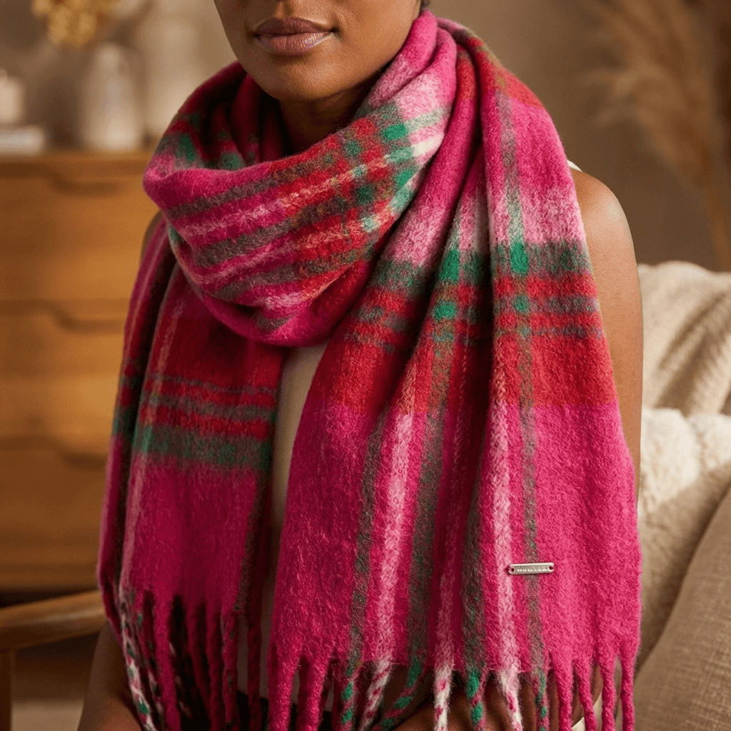 Cosy Heritage Plaid Scarf – Soft Fringe Finish