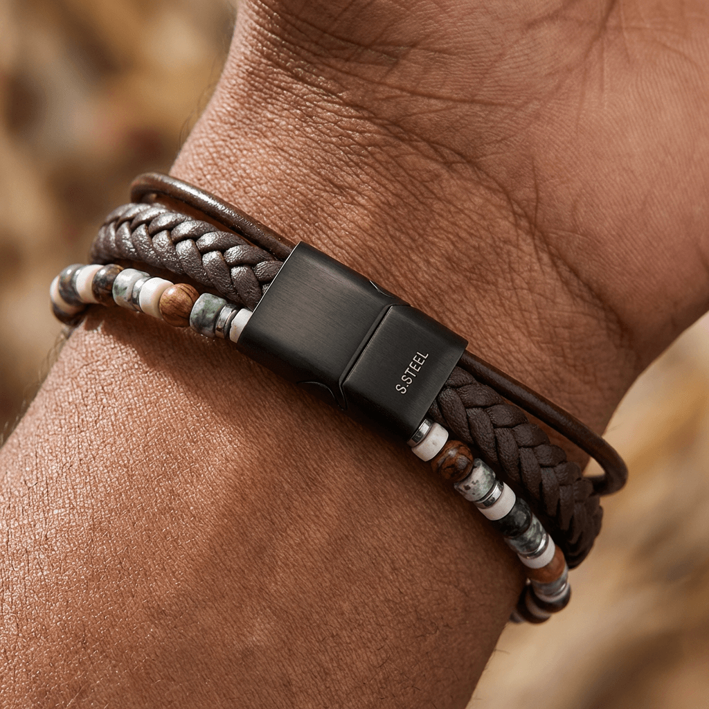 EQ For Men™ Leather & Bead Bracelet Set (4-in-1 Gift Box)