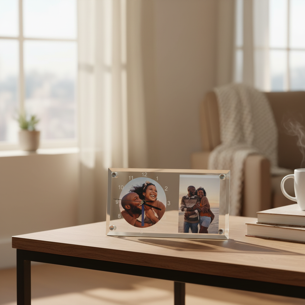 Personalised 12-Inch Photo Upload Desk Clock & Photo frame – 30 × 16 cm