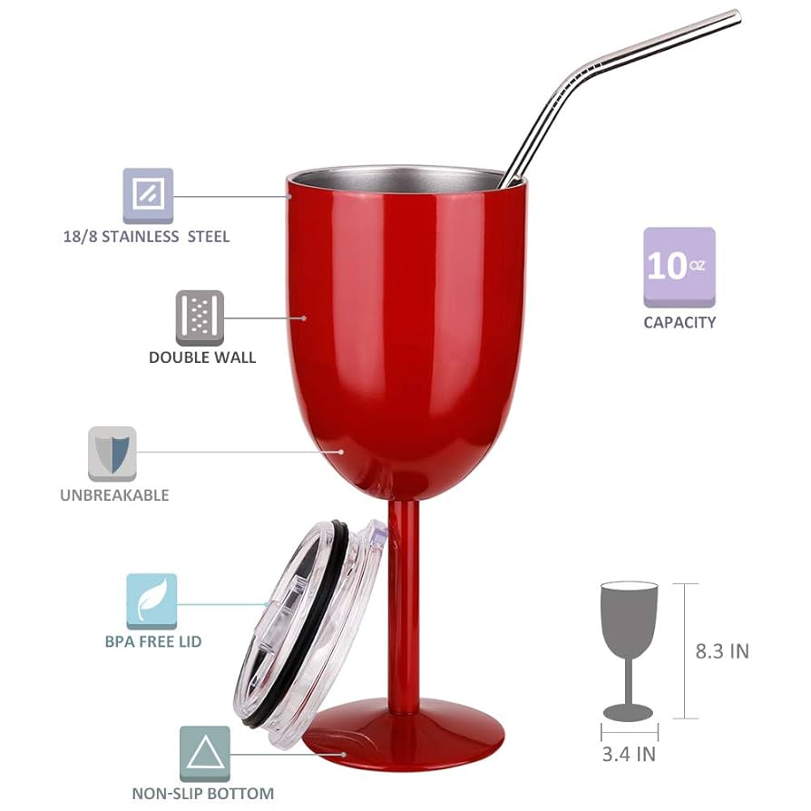 Stemmed Stainless Steel Wine Glasses with Lid