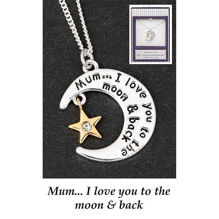 Equilibrium Silver Plated Moon & Star Message Necklace – Mum