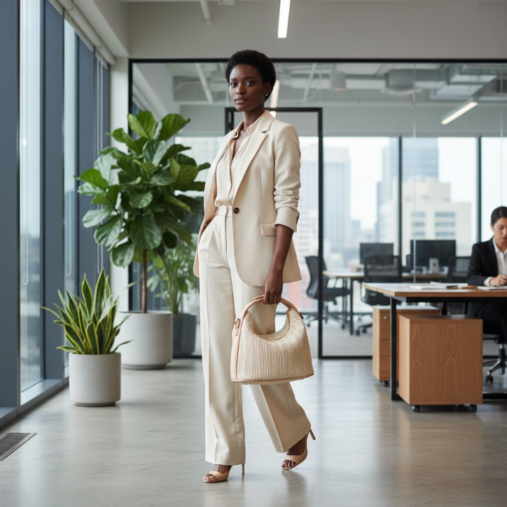 Paille Chic Straw Satchel Bag – 19 × 11 × 11 cm Woven Handbag with PU Leather Handle