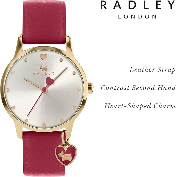 Radley London Heart Dial Watch – Claret Leather Strap with Heart Charm