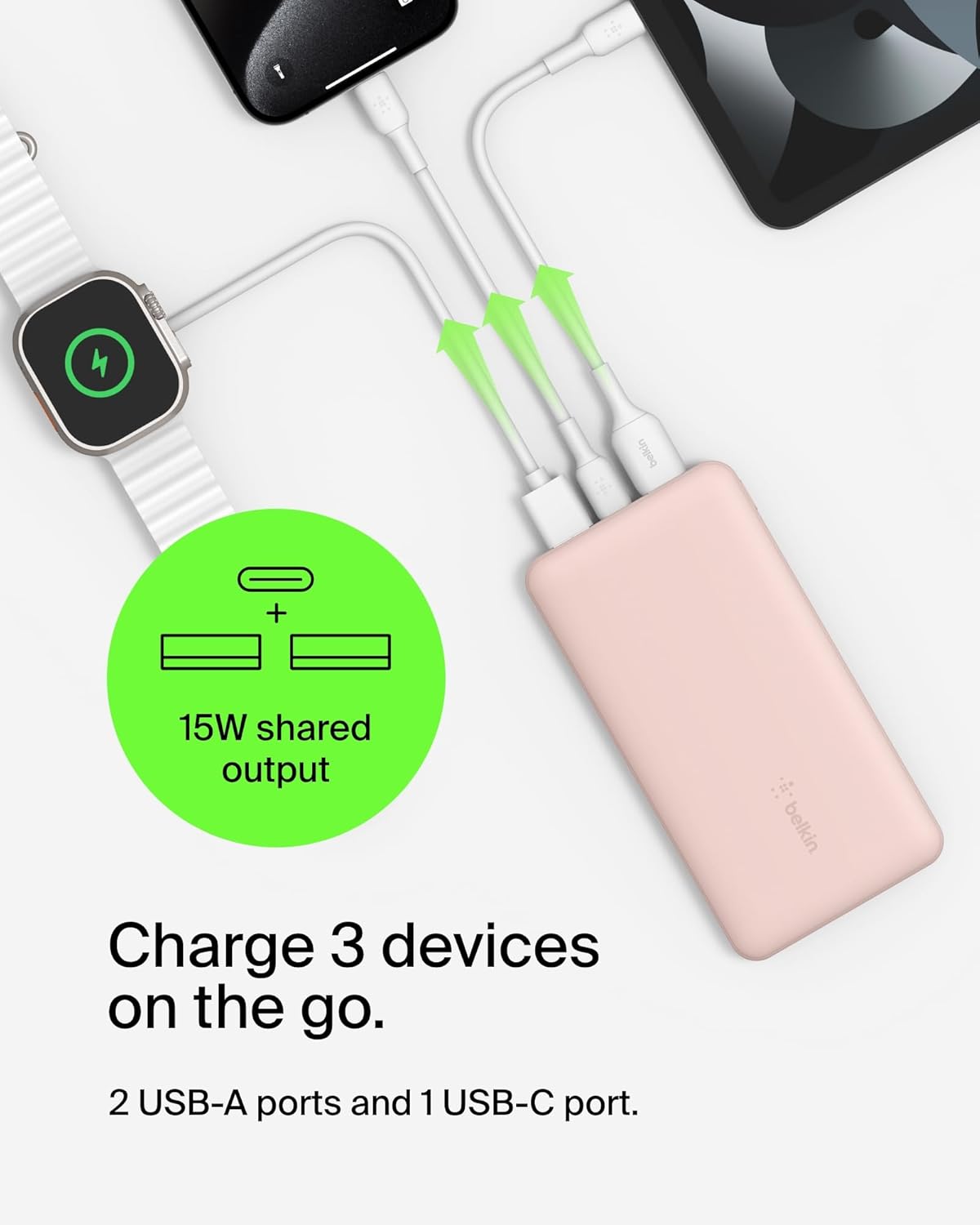 Belkin 10,000 mAh 15 W USB-C / USB-A Power Bank – Rose