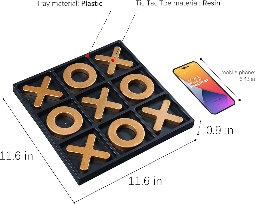 Altitude Boxter XOXO Tic-Tac-Toe Game Coaster – 4.57 × 4.57 in | ABS & Wood 2-in-1 Tabletop Game & Drink Coaster