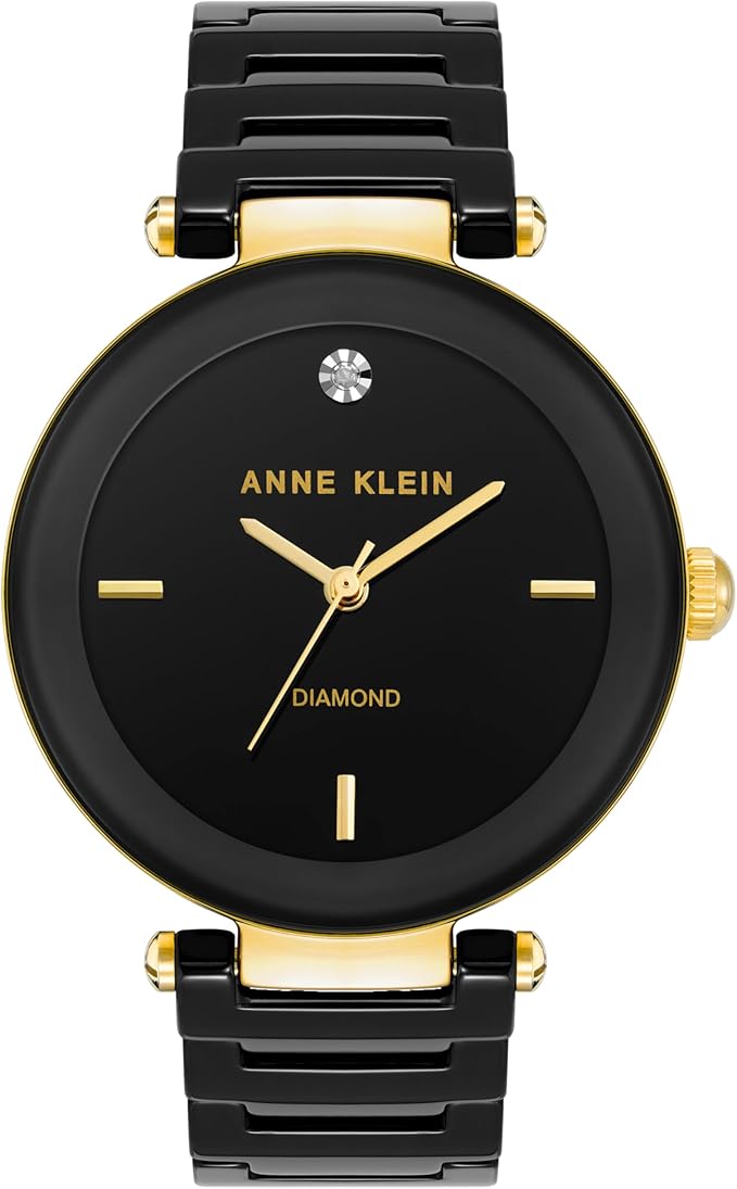 Anne Klein Diamond Accent Black & Gold Bracelet Watch