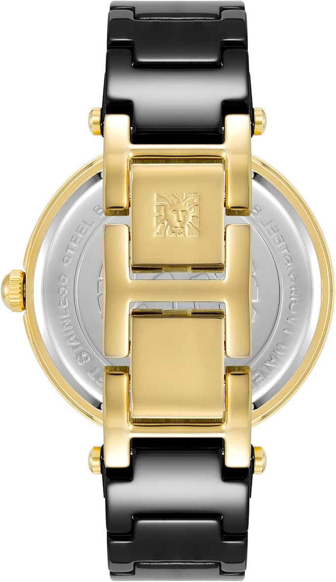 Anne Klein Diamond Accent Black & Gold Bracelet Watch