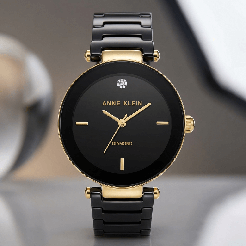 Anne Klein Diamond Accent Black & Gold Bracelet Watch