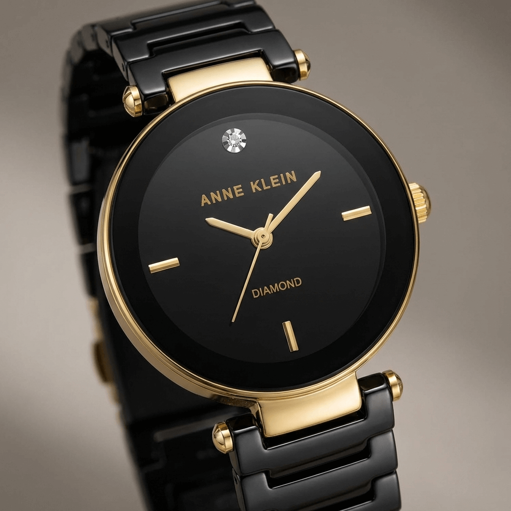 Anne Klein Diamond Accent Black & Gold Bracelet Watch