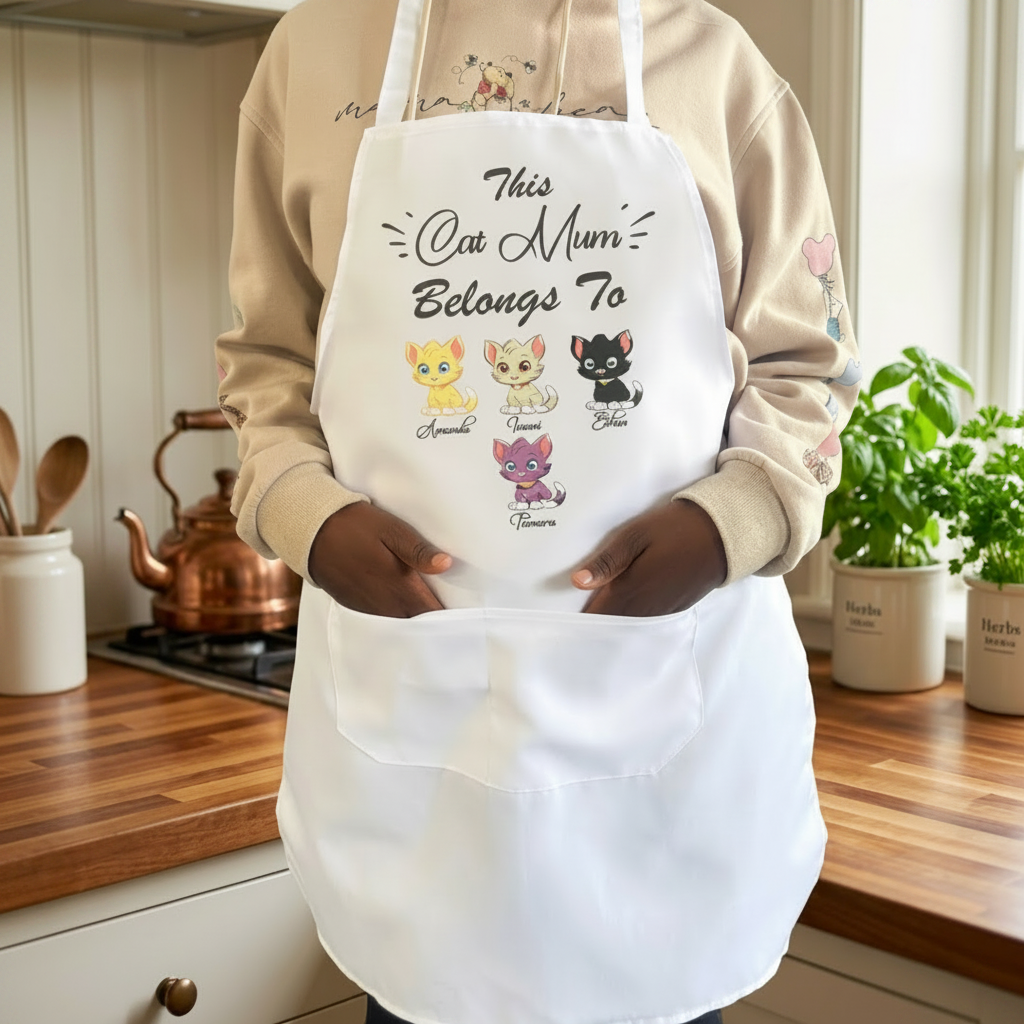Personalised Cat Mum Apron – Custom Printable Polyester Kitchen Apron