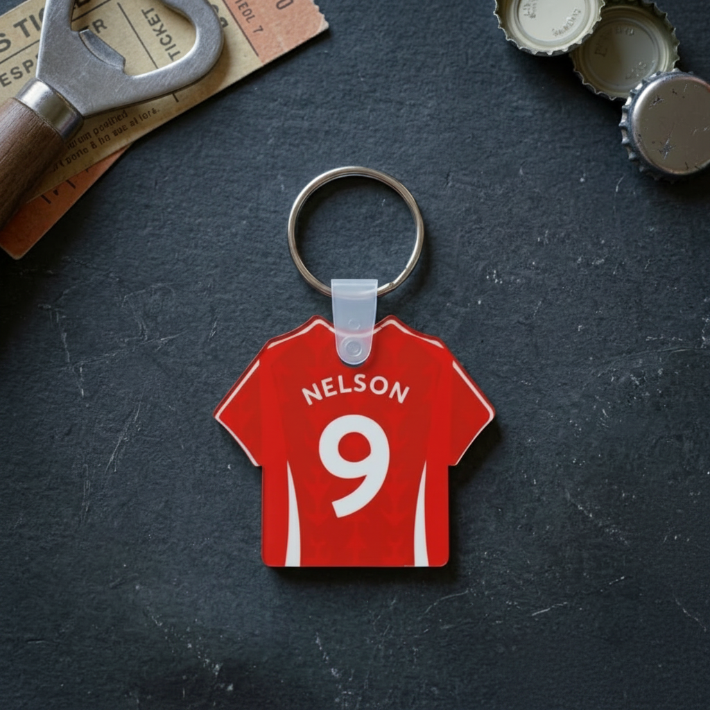 Personalised Soccer Jersey Key Holder – Custom Name & Number Key Accessory 5.5 cm
