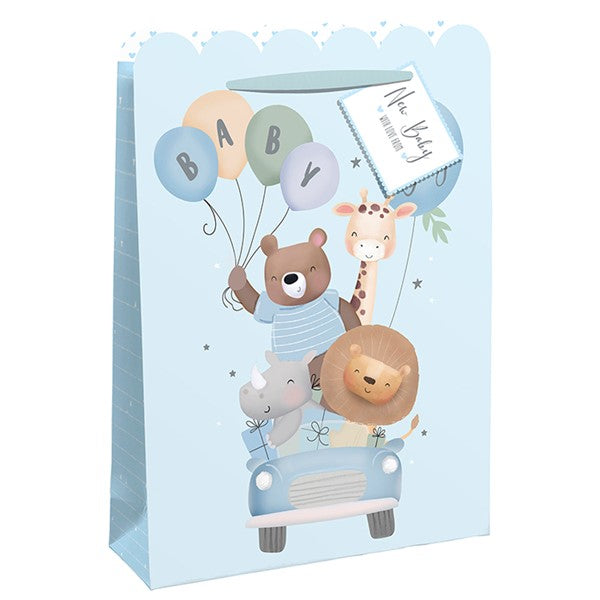 Baby Blue Jolly Giraffe Car Kraft Gift Bag