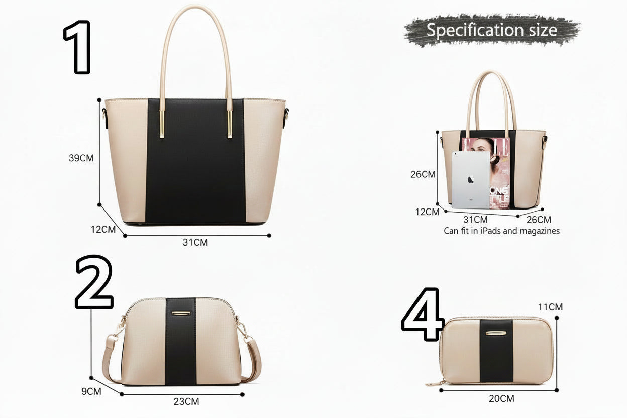 Brina PU Leather 4-in-1 Tote Handbag Set – (31 × 26 × 12 cm) Women’s Fashion Bag