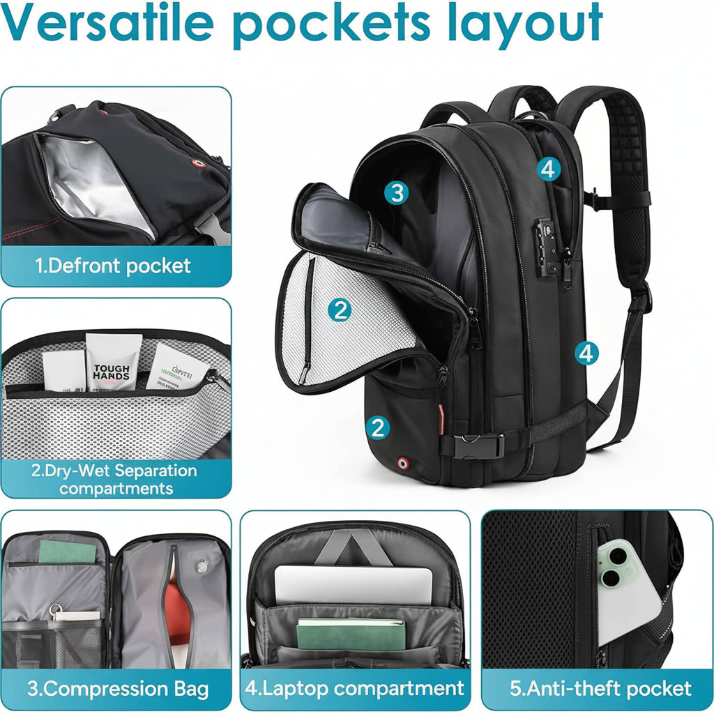 Voyager Expandable Oxford Cloth Laptop Backpack – 46 × 30 × 14 cm (Expands by 10 cm in depth) Travel Bag