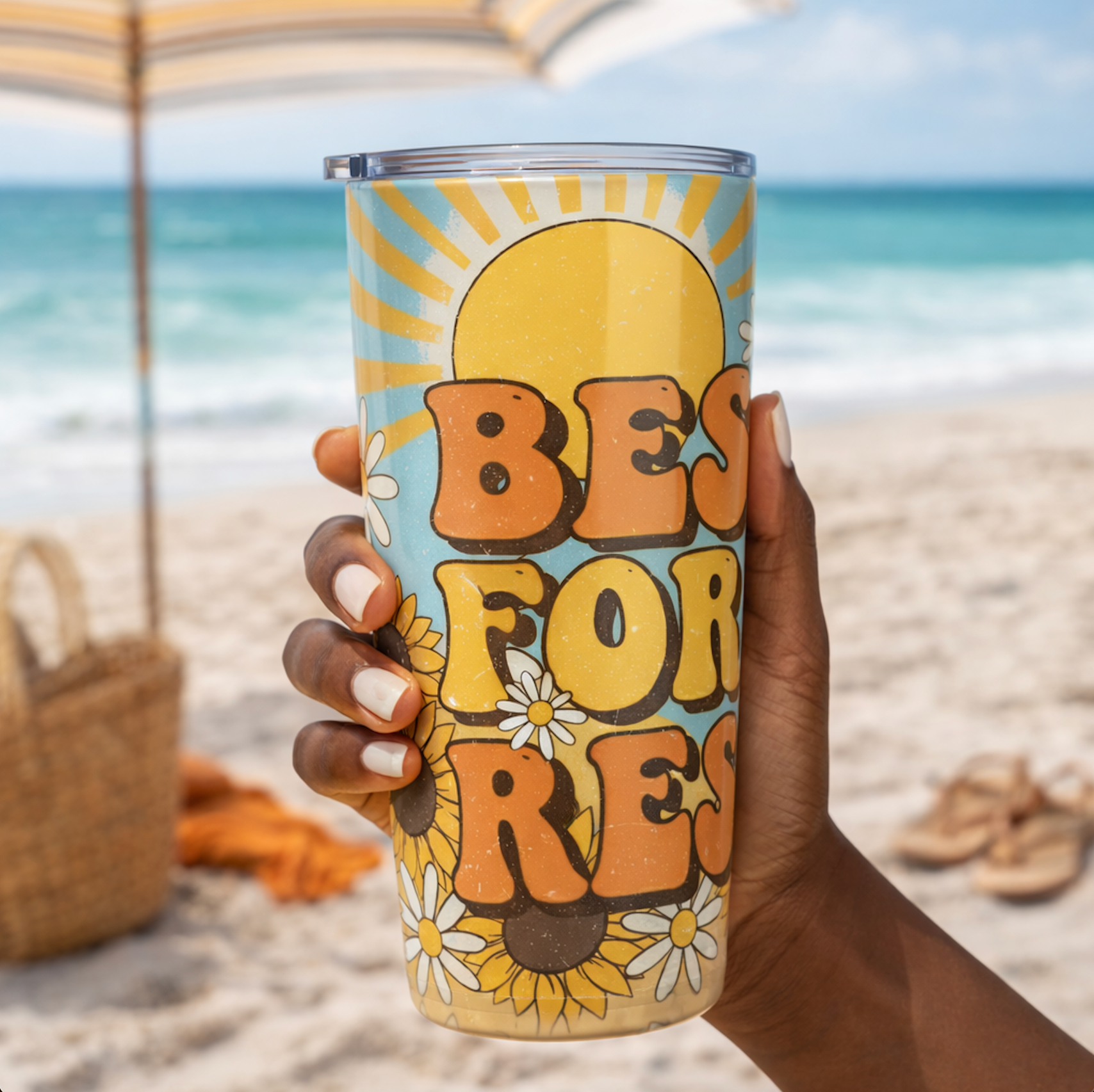Personalised 20 oz Stainless Steel Sublimation Travel Tumbler – “Besties for the Resties” with Straw
