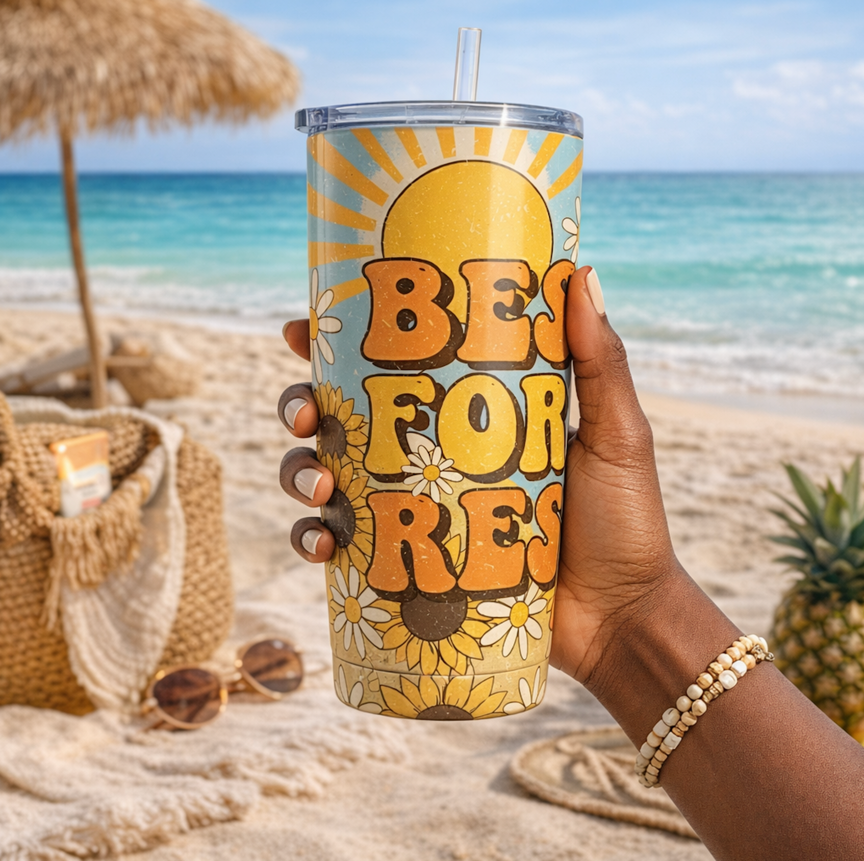 Personalised 20 oz Stainless Steel Sublimation Travel Tumbler – “Besties for the Resties” with Straw