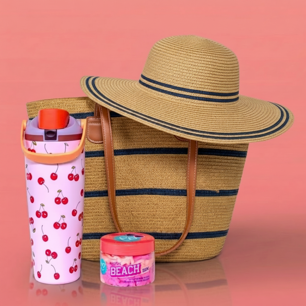 The Sipp & Stroll Beach Vibe Hamper – Water Bottle, Body Butter & Beach Set
