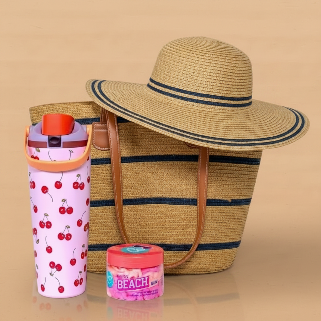 The Sipp & Stroll Beach Vibe Hamper – Water Bottle, Body Butter & Beach Set