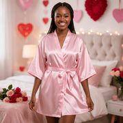 Blush Satin Robe – Soft Pink Tie-Waist Kimono