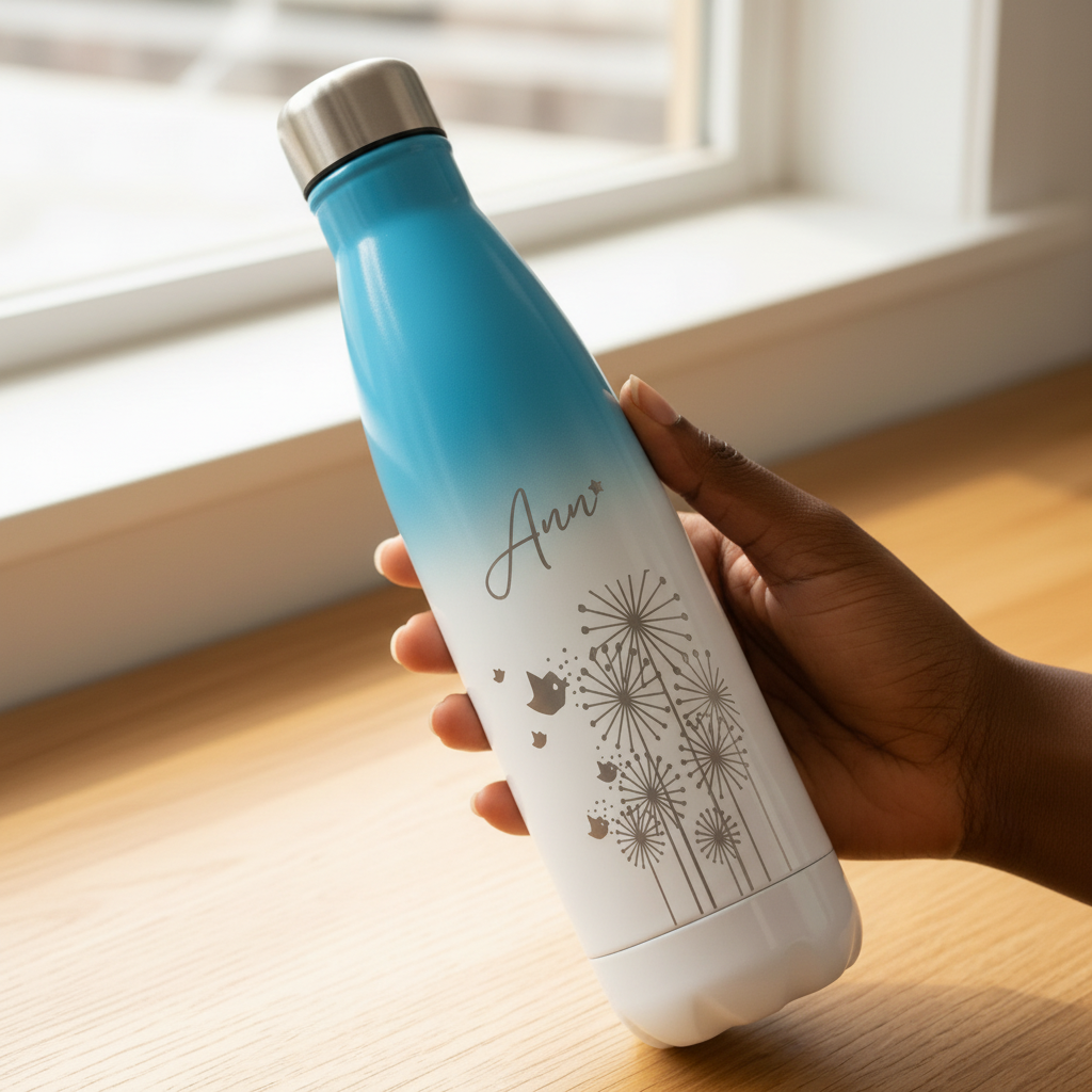 Personalised Thermo Vacuum Flask Bottle – 500 ml Dual Tone Glitter Cola Bottle with Name