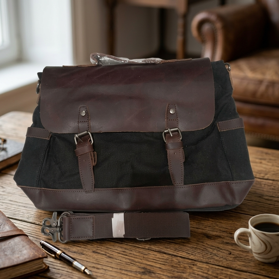 Canvas Legacy Flap Bag – 37 × 28 × 11 cm Canvas & Genuine Leather Shoulder Bag