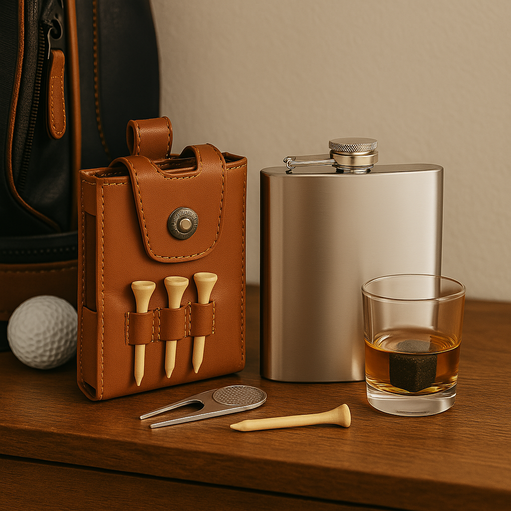 Harvey Makin Golfers Hip Flask Gift Set – Tan
