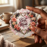 A Mother’s Love Scallop Shaped Coaster – 10 × 10 cm Single-Sided