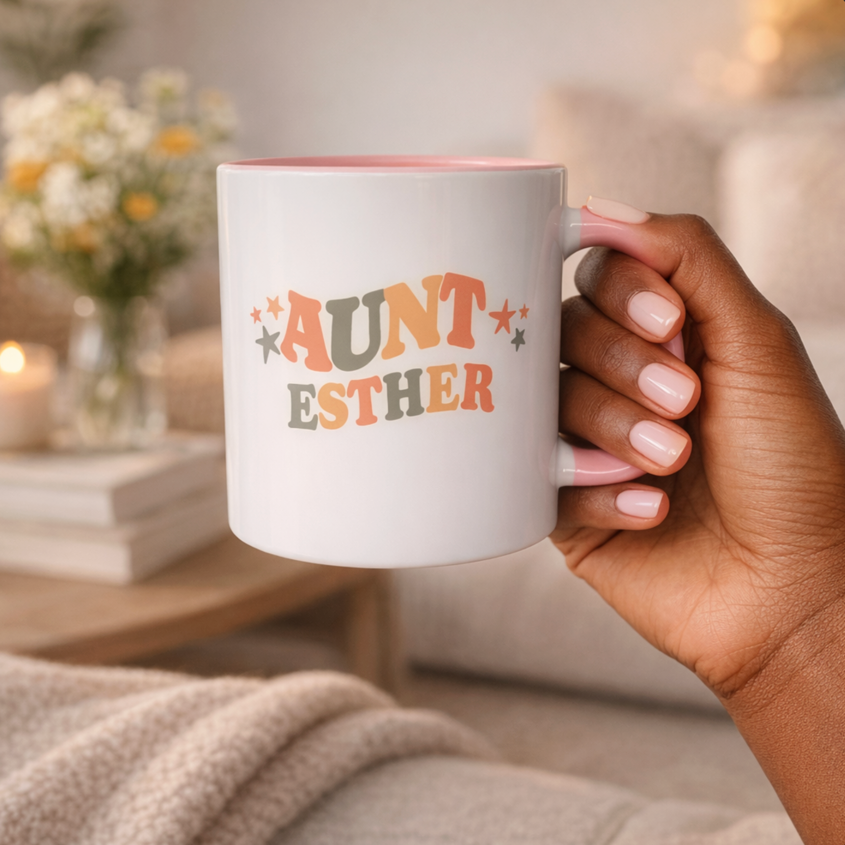 Personalised Cool Aunt Club Mug – 11 oz Inner Colour Ceramic Cup (Pink)