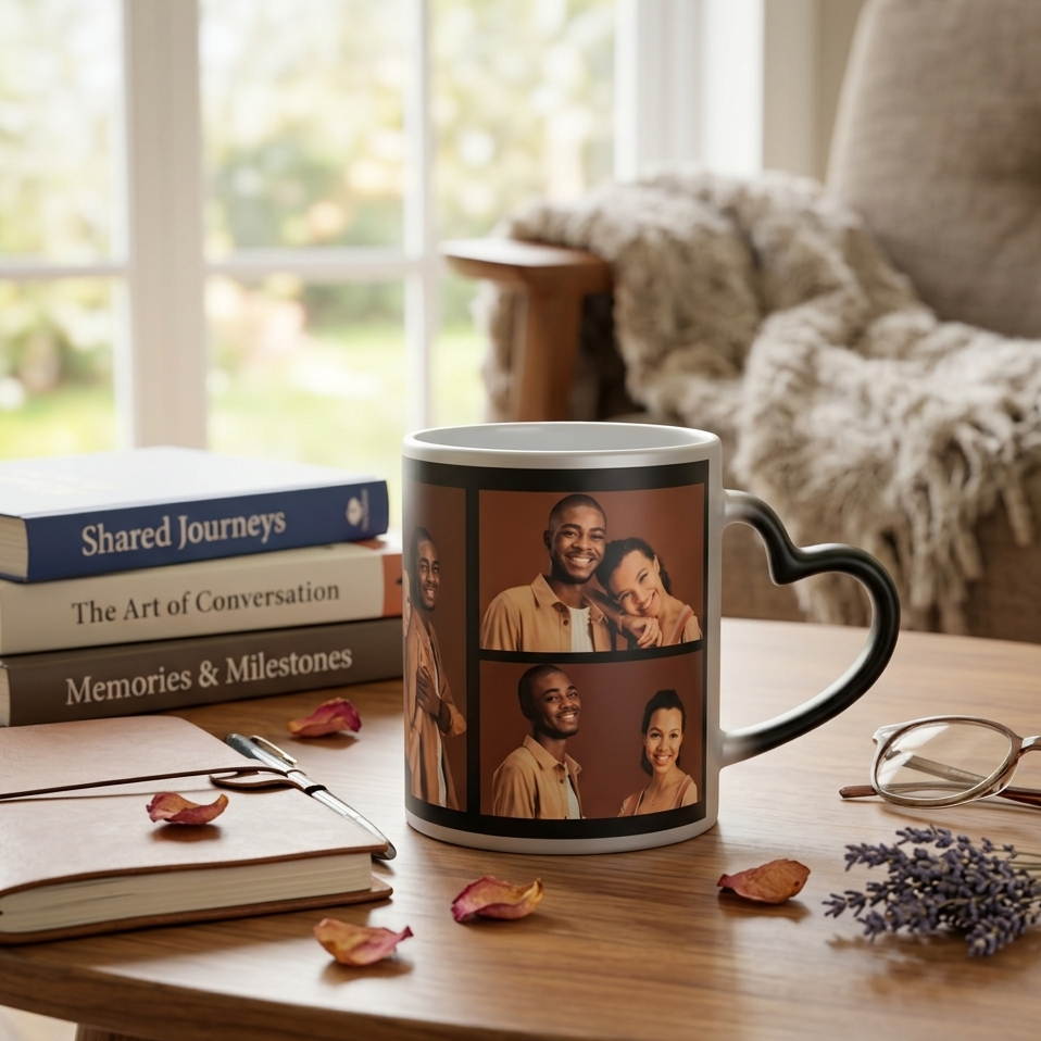 Personalised 11 oz Heart Starry Sky Colour Magic Mug – Romantic Ceramic Mug with Couple Photo