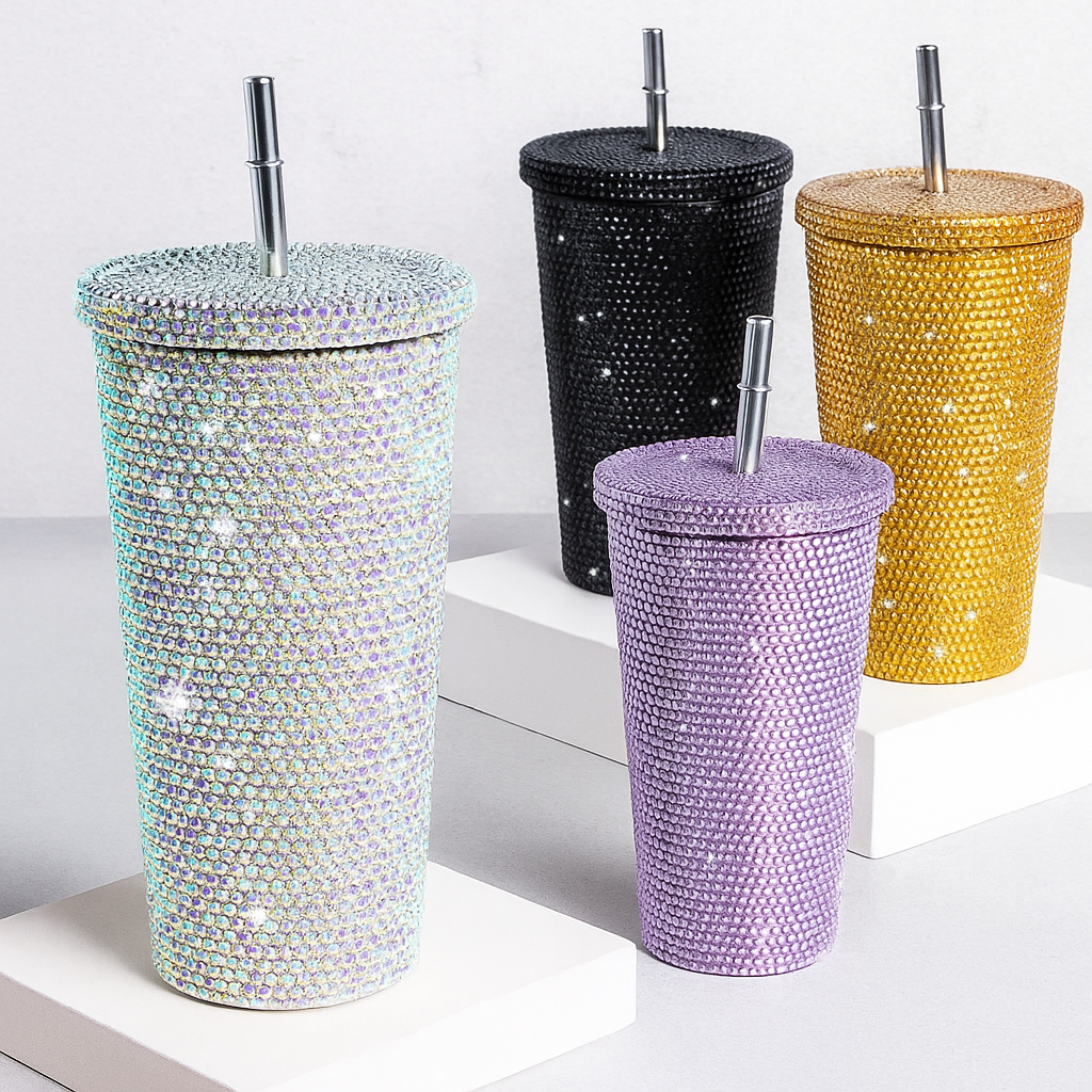 Diamond Stud Tumbler with Lid & Straw
