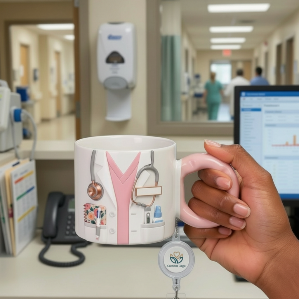 Personalised 110 oz Sublimation Big Handle Mug – Doctor Artwork Ceramic Mug (Light Blue / Pink)