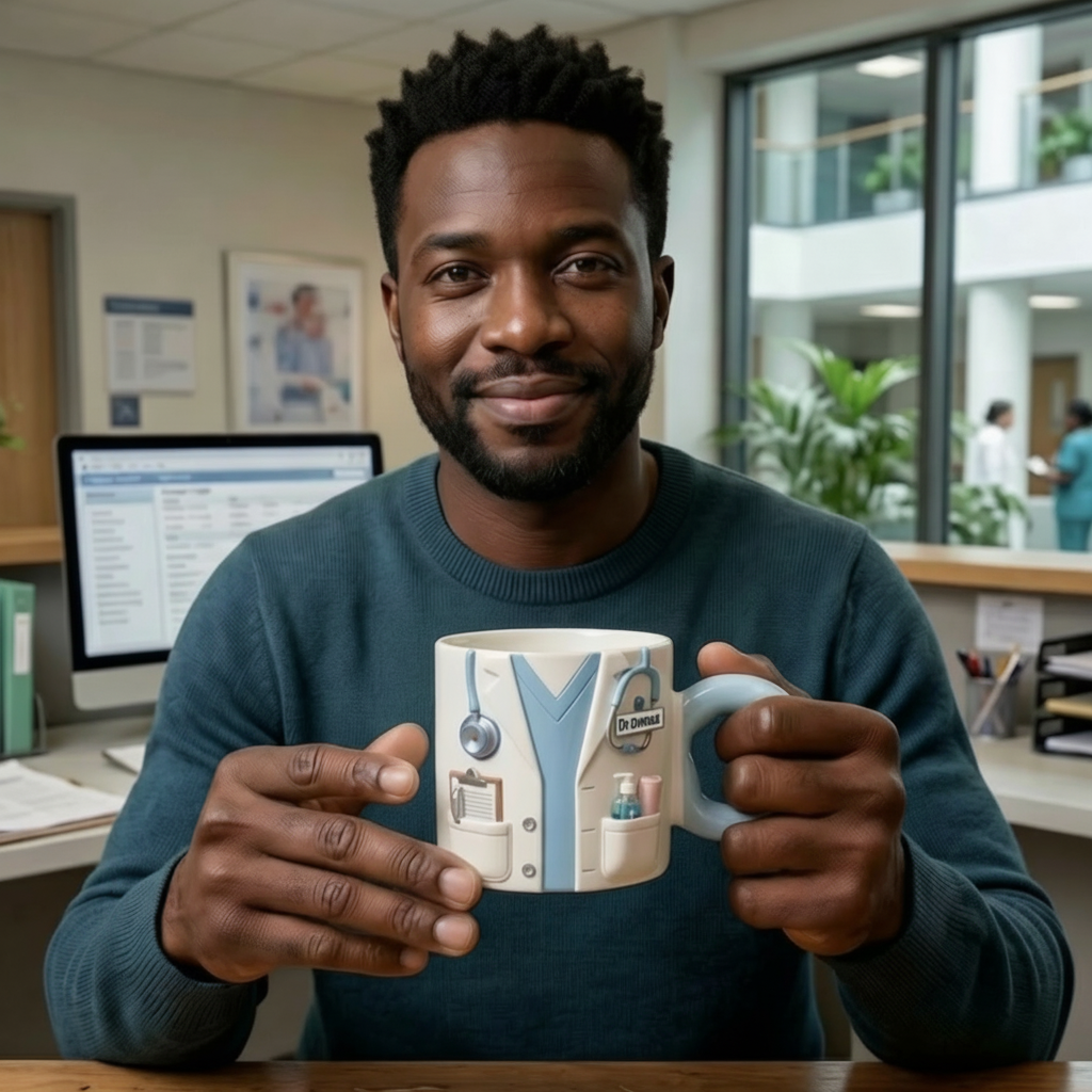 Personalised 110 oz Sublimation Big Handle Mug – Doctor Artwork Mug with Custom Name Tag (Light Blue / Pink)