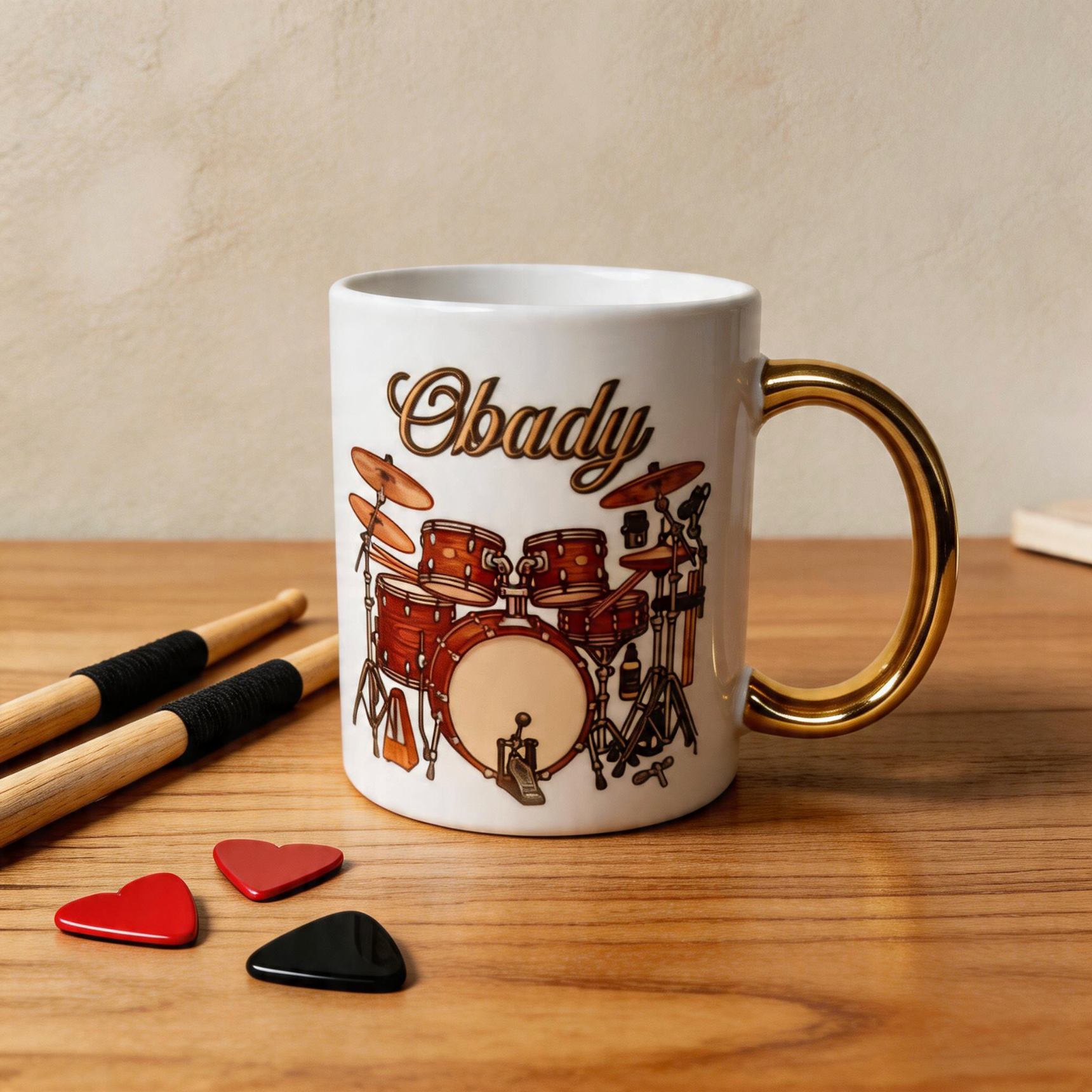 Personalised Drumbeat Art with Custom Name – Two Tone Gold Ceramic Mug