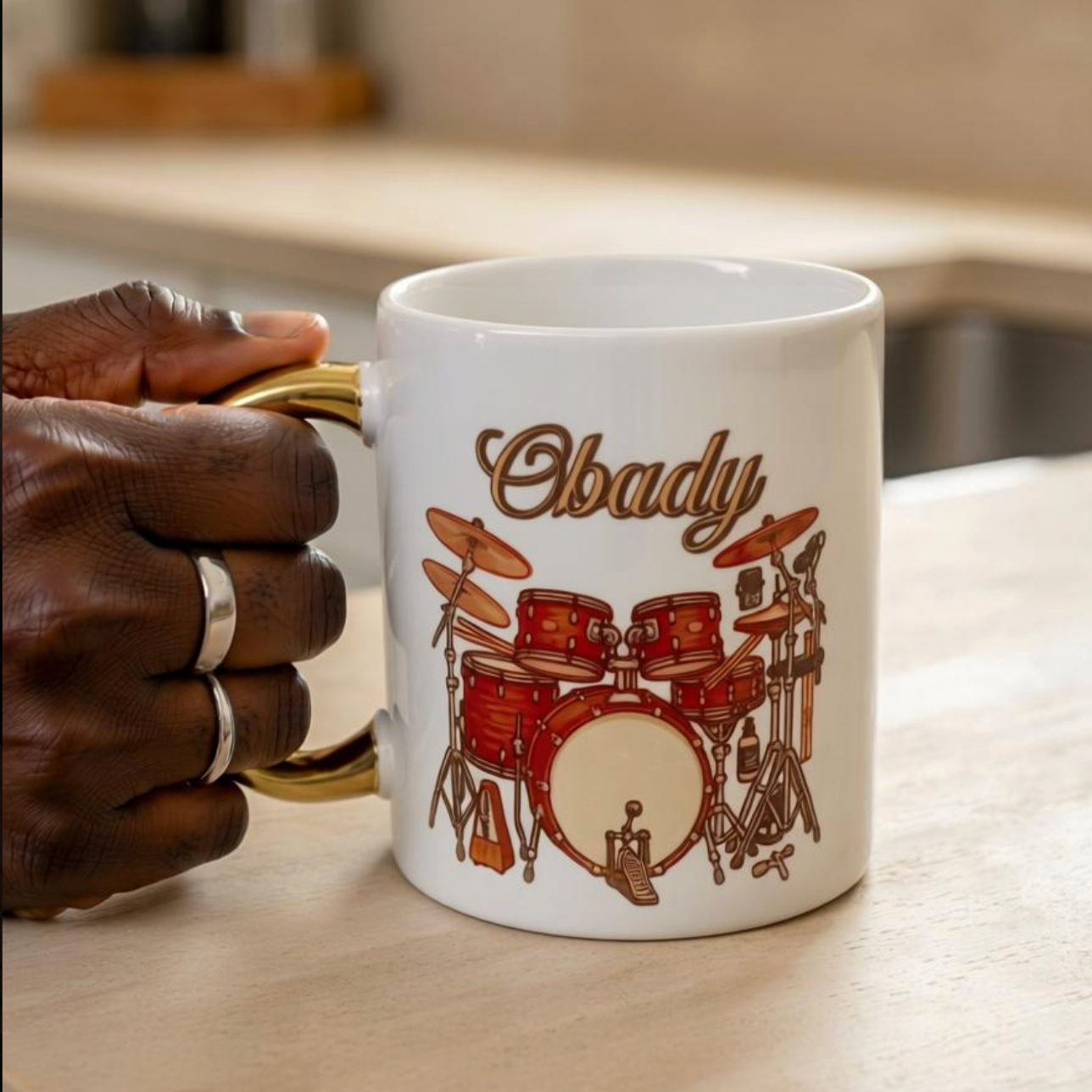 Personalised Drumbeat Art with Custom Name – Two Tone Gold Ceramic Mug