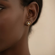 Crystal Heart Gold Studs