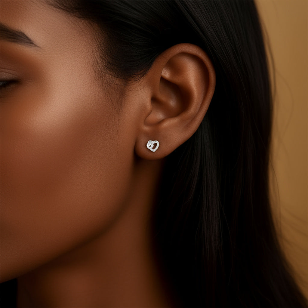 2 Hearts Silver Studs