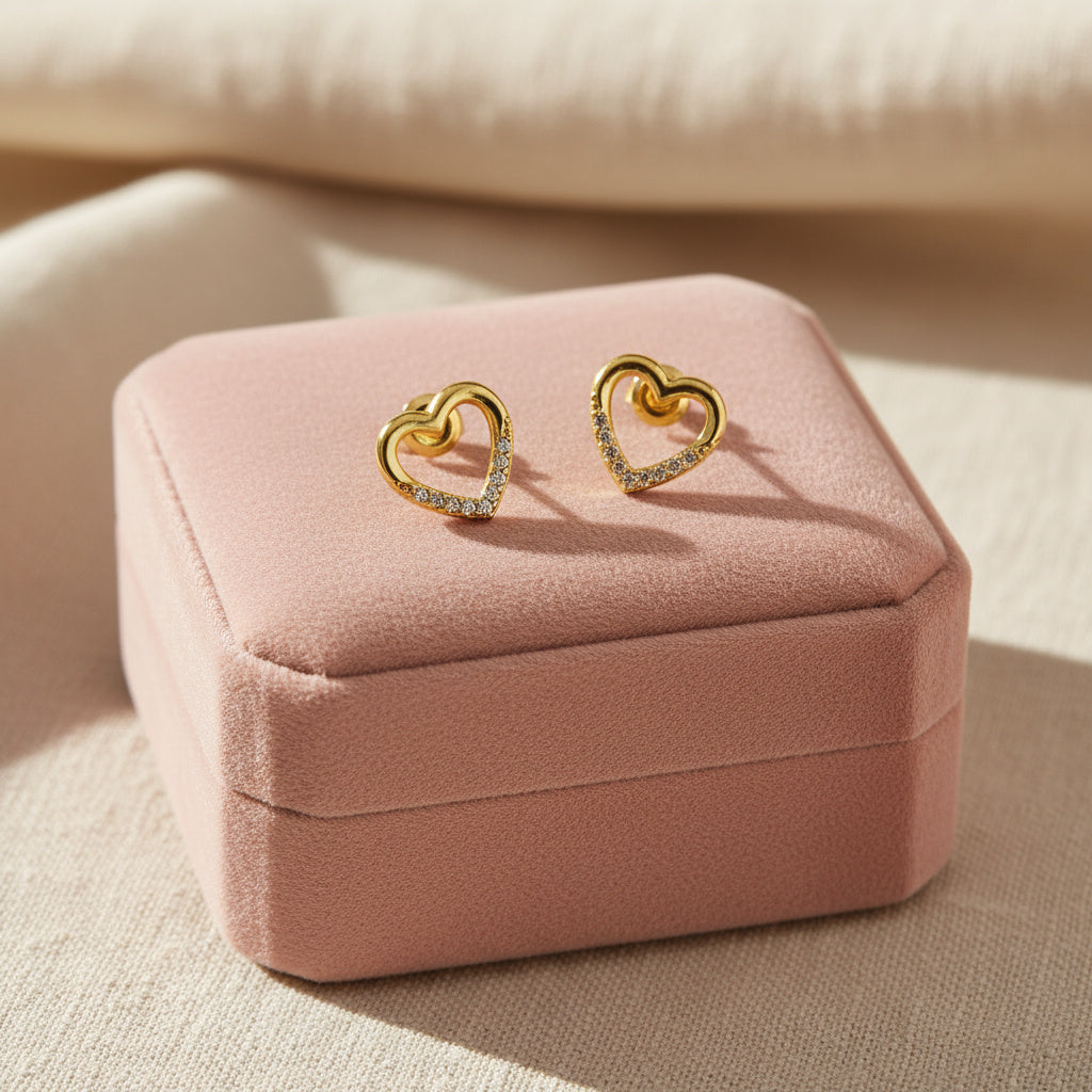 Open Gold Heart Stud Earrings