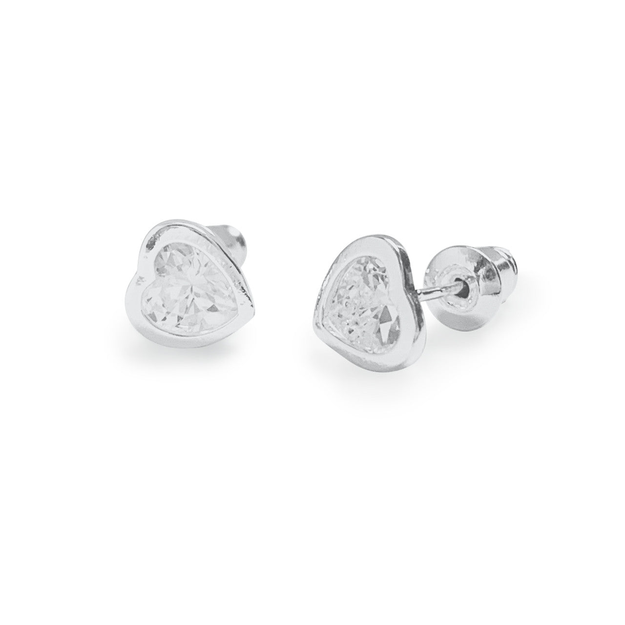 Small Crystal Heart Silver Studs