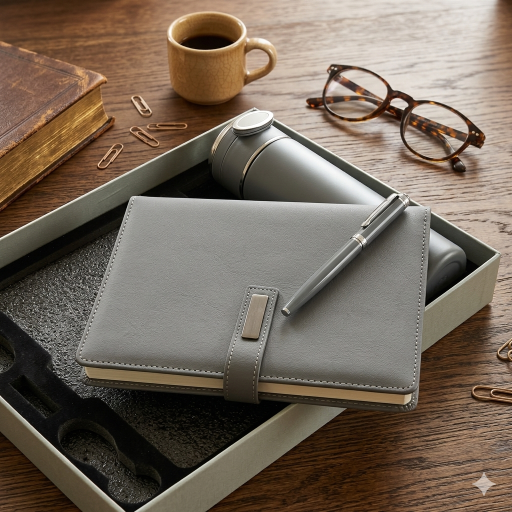 Executive Notebook Gift Set with A5 Notebook, Keyholder & 500 ml Tumbler