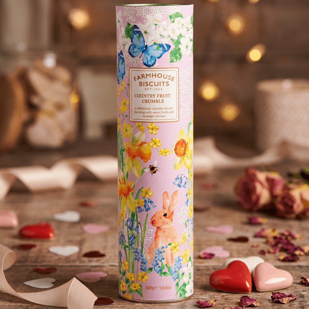 Farmhouse Country Fruit Crumble Biscuits – Floral Gift Tube (300g)