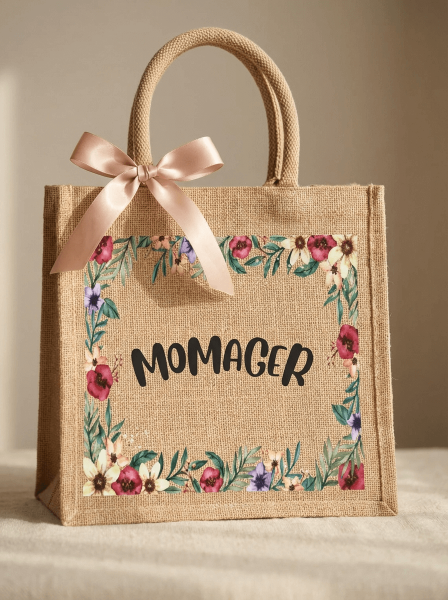 Floral Jute Tote Bag