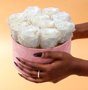 ForeverRoses™ White Roses in Pink Velvet Box