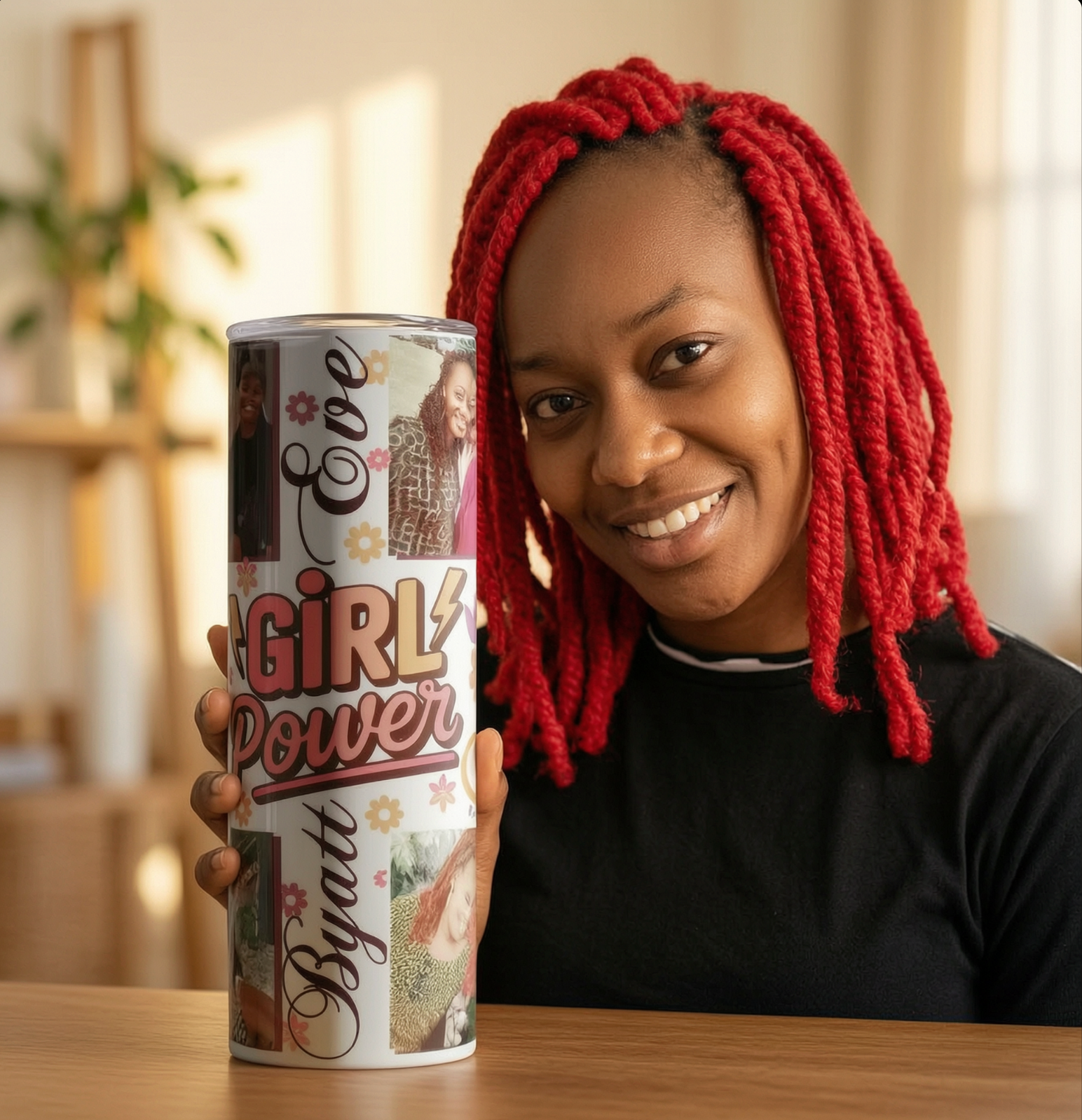 Personalised Slim Power Girl’s Stainless Steel Tumbler – 20 oz with Photo & Name