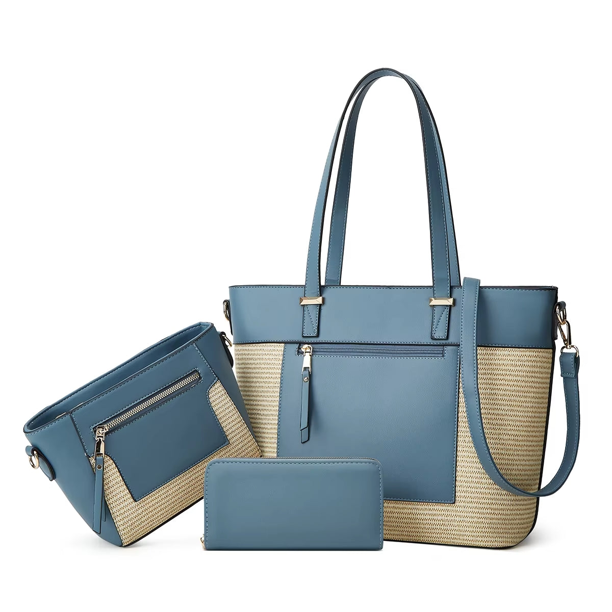 Savannah Elegance 3-Piece Straw Handbag Set